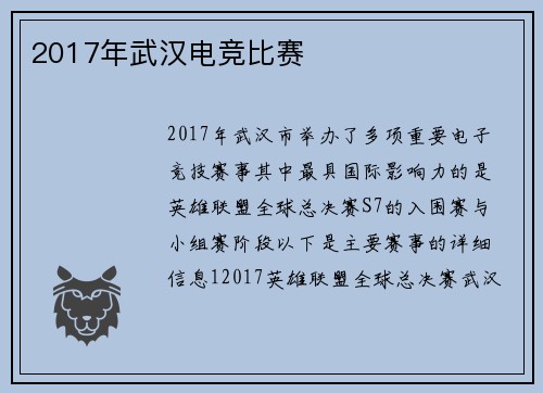 2017年武汉电竞比赛